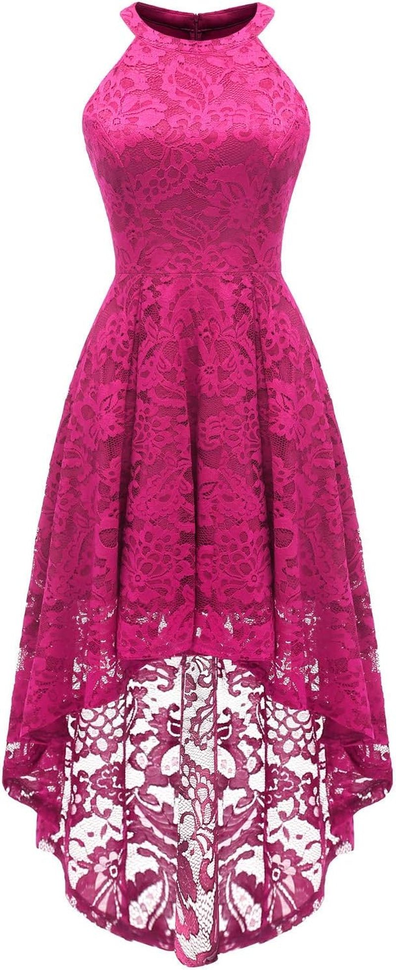 Women'S Halter Floral Lace Cocktail Party Dress Hi - Lo Bridesmaid Dress - My Store