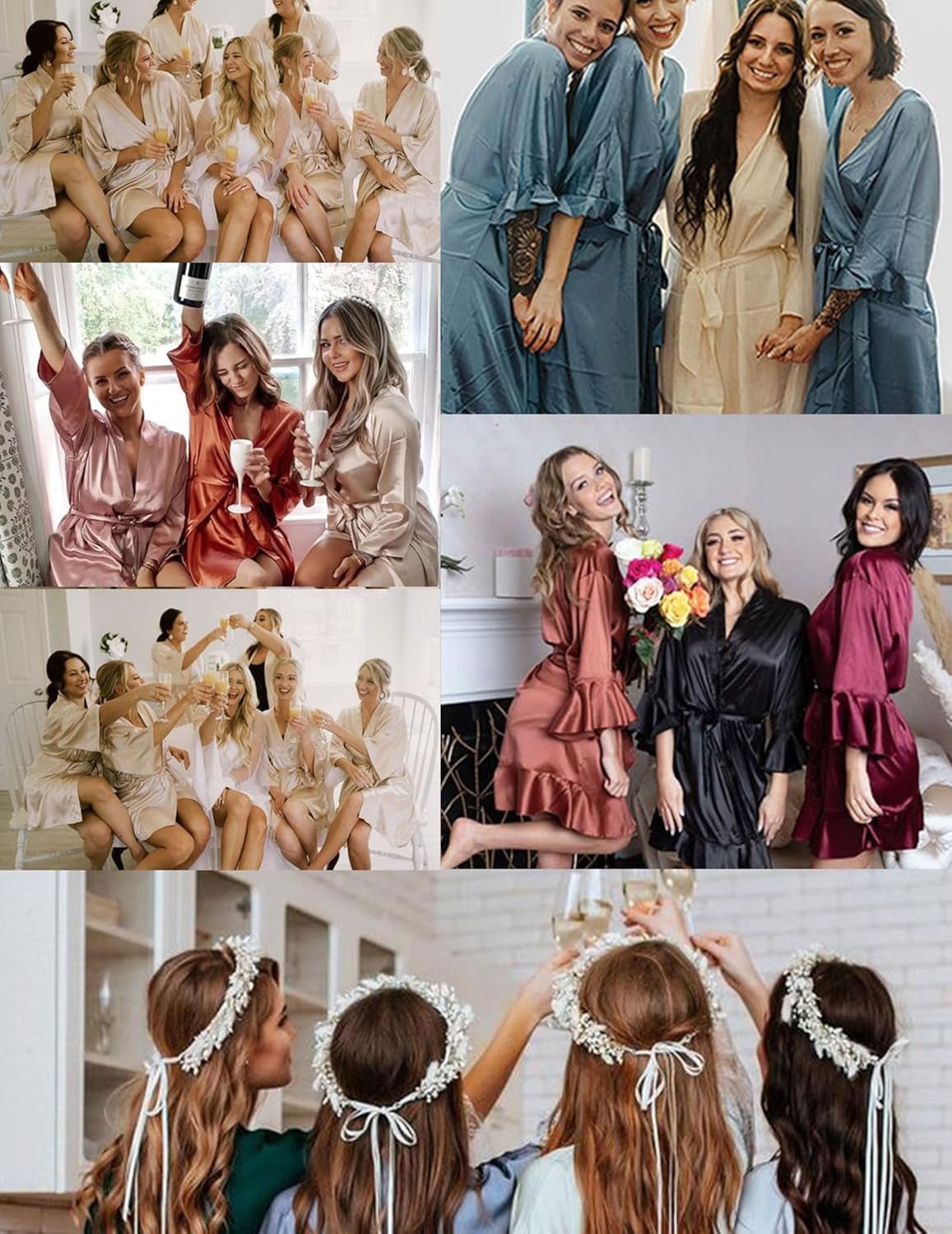 Womens Silk Ruffle Robe Short Satin Kimono Robe Half Sleeve Bathrobe Bridesmaid Wedding Party Dressing Gown - My Store