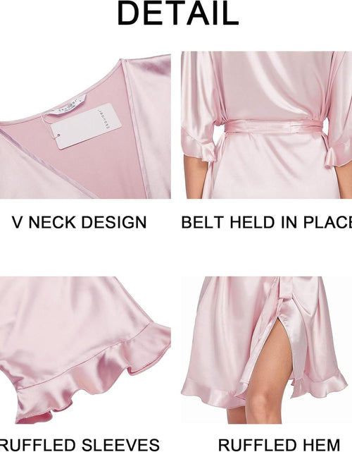 Load image into Gallery viewer, Womens Silk Ruffle Robe Short Satin Kimono Robe Half Sleeve Bathrobe Bridesmaid Wedding Party Dressing Gown - My Store
