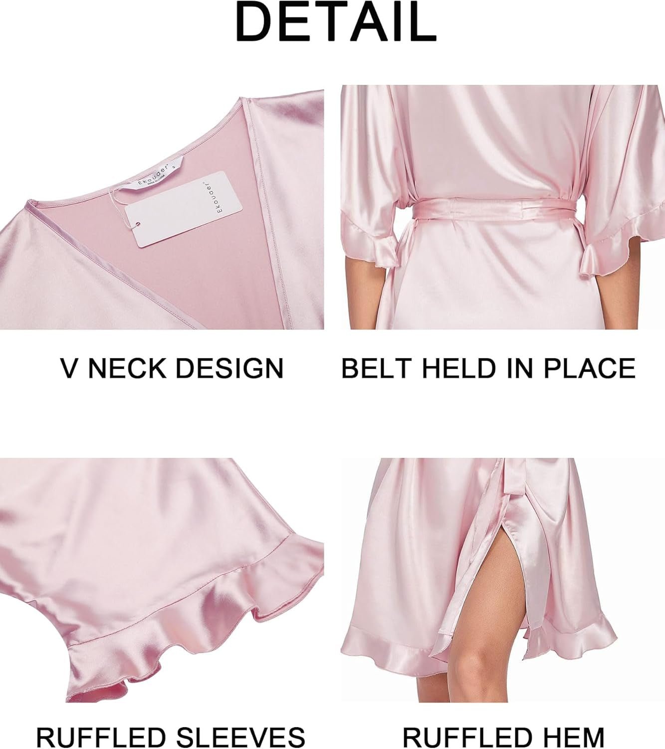 Womens Silk Ruffle Robe Short Satin Kimono Robe Half Sleeve Bathrobe Bridesmaid Wedding Party Dressing Gown - My Store