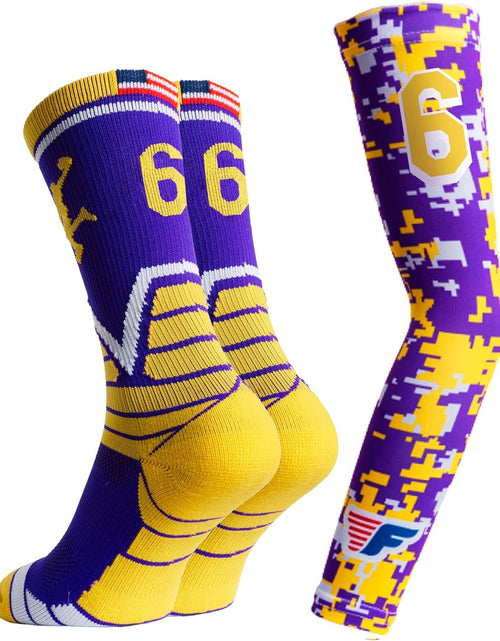 Load image into Gallery viewer, Youth Boys Basketball Socks Sports Athletic Crew Socks with Basketball Arm Sleeve - Made in USA - My Store
